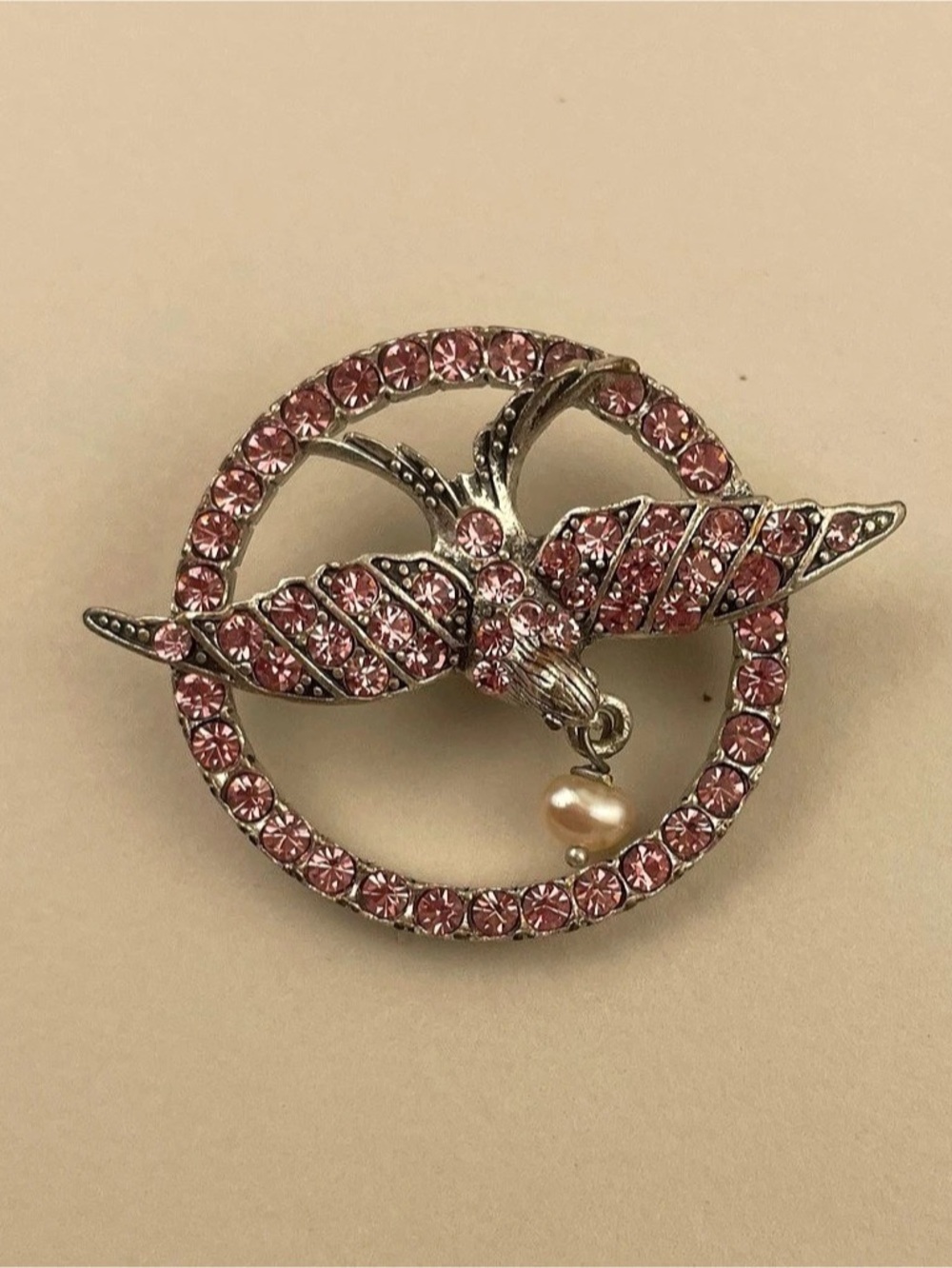 Pilgrim Denmark Designer Brooch Pin Lot 2pc Pink Crystal Bird Enamel Flower